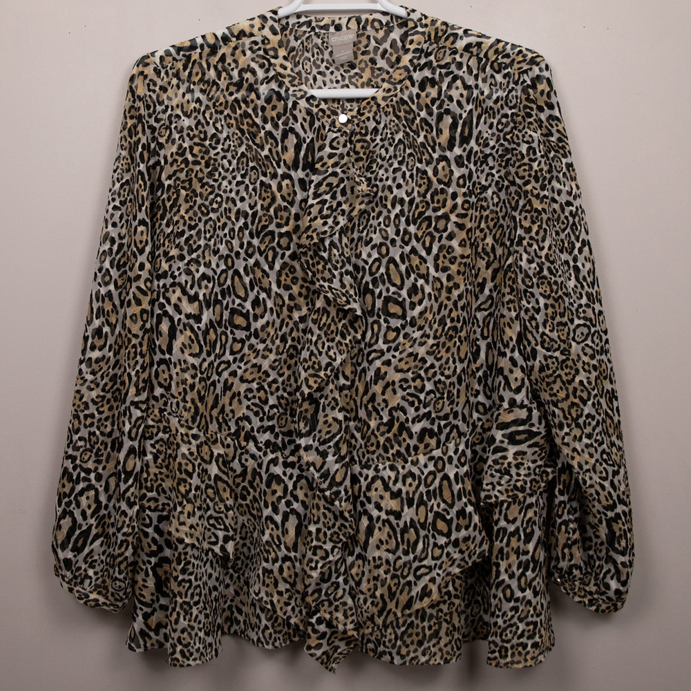 Chico's sheer leopard print ruffle top-4